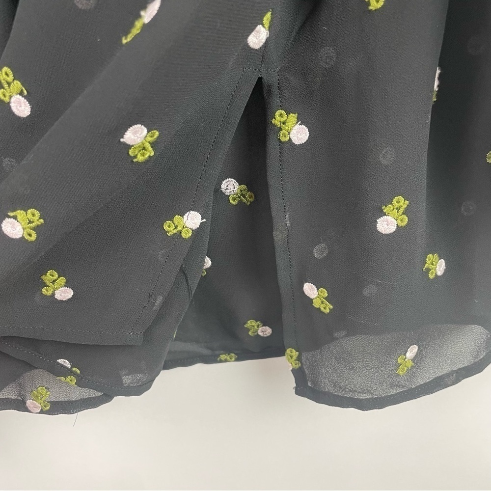 CAbi Alegria Black Embroidered Peasant Blouse Sheer Smocked Neck & Cuffs XS - Picture 8 of 16